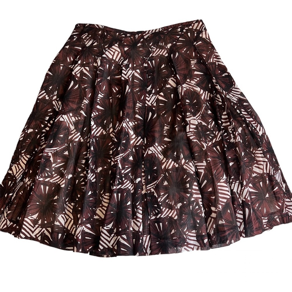 Alfani Skirt Size 6 Petite Vintage Brown Floral Print Silk Blend Pleated A-Line